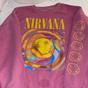 urban outfitters oversized, pink Nirvana sweatshirt with medium sized stain